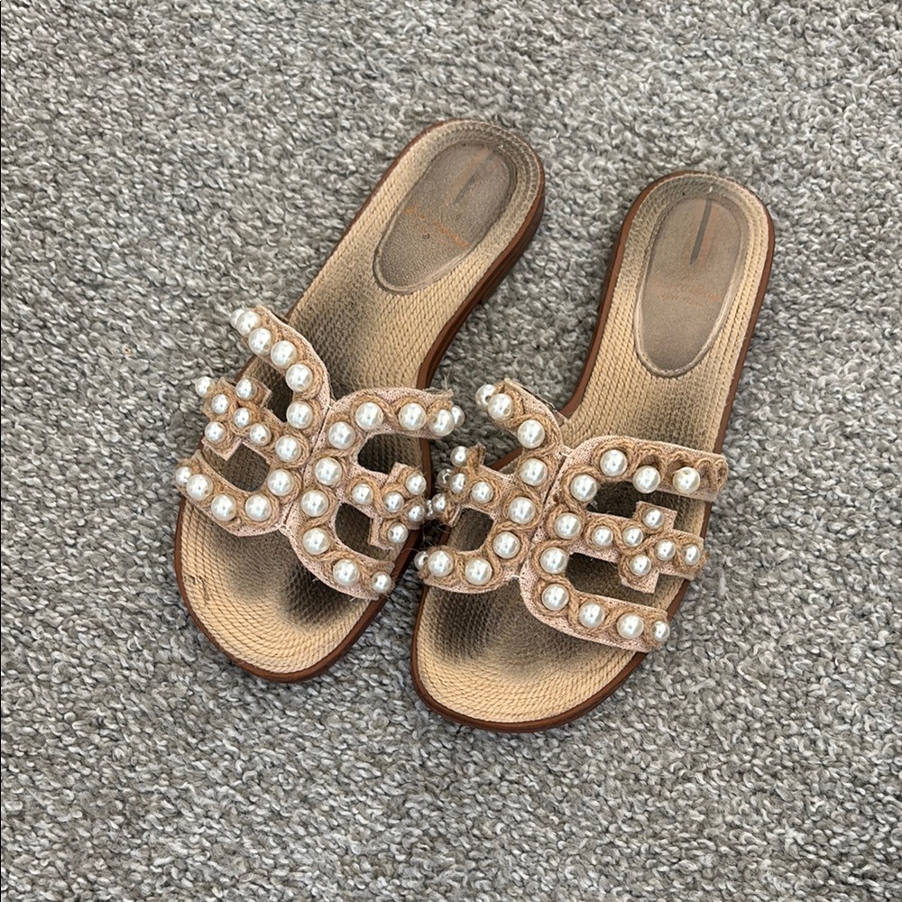 Sam Edelman Tan Embellished Slide Sandals
